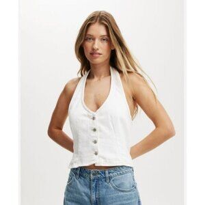 NWT Cotton On Harley Denim Halter Vest Vintage White Womens Size 10 Boho Casual